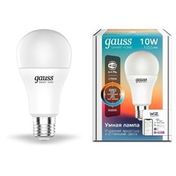 Лампа Gauss Smart Home A60 10W 1055lm 2700-6500К E27 изм.цвет.темп.+диммирование LED 1/10/40 1080112 - фото 27778