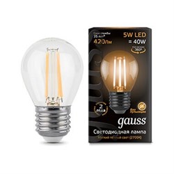 Лампа Gauss Filament Шар 5W 420lm 2700К Е27 LED 1/10/50 105802105 - фото 27879