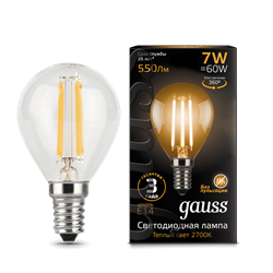 Лампа Gauss Filament Шар 7W 550lm 2700К Е14 LED 1/10/50 105801107 - фото 27885