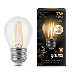 Лампа Gauss Filament Шар 7W 550lm 2700К Е27 LED 1/10/50 105802107 - фото 27889