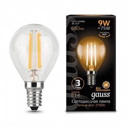 Лампа Gauss Filament Шар 9W 680lm 2700К Е14 LED 1/10/50 105801109 - фото 27925