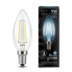 Лампа Gauss Filament Свеча 9W 710lm 4100К Е14 LED 1/10/50 103801209 - фото 27958