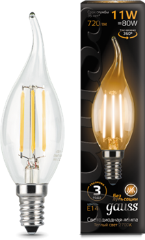 Лампа Gauss Filament Свеча на ветру 11W 720lm 2700К Е14 LED 1/10/50 104801111 - фото 27959