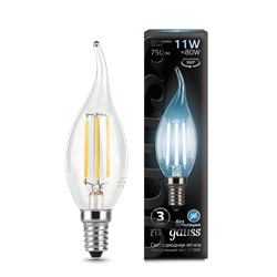 Лампа Gauss Filament Свеча на ветру 11W 750lm 4100К Е14 LED 1/10/50 104801211 - фото 27960