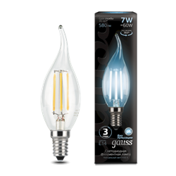 Лампа Gauss Filament Свеча на ветру 7W 580lm 4100К Е14 LED 1/10/50 104801207 - фото 27961