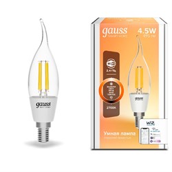 Лампа Gauss Smart Home Filament СF35 4,5W 470lm 2700К E14 диммируемая LED 1/10/40 1260112 - фото 27986