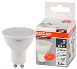 Лампа светодиодная OSRAM LED Value PAR16, 560лм, 7Вт, 6500К (холодный белый свет), Цоколь GU10, колба PAR16, софит 4058075581616 - фото 33676