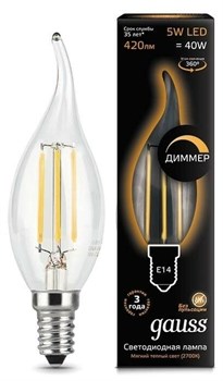 Лампа Gauss Filament Свеча на ветру 5W 420lm 2700К Е14 диммируемая LED 1/10/50 104801105-D - фото 34631