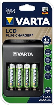 Зарядное Устройство VARTA LCD Plug Charger + 4x AA 56706 2100мАч 4008496988303 - фото 37600