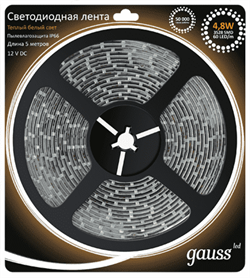 Лента LED 2835/60-SMD 4.8W 12V DC теплый белый IP66 (блистер 5м) 311000105 - фото 37888