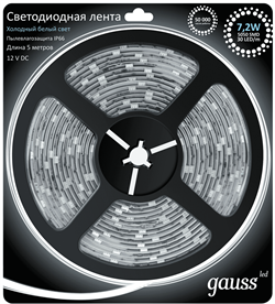 Лента LED 5050/30-SMD 7.2W  12V DC холодный белый IP66 (блистер 5м) 311000307 - фото 37893
