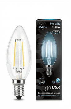Лампа Gauss Filament Свеча 5W 450lm 4100К Е14 диммируемая LED 1/10/50 103801205-D - фото 37956