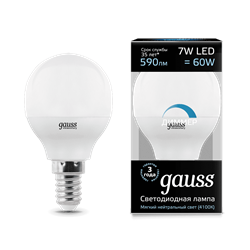 Лампа Gauss Шар 7W 590lm 4100К Е14 диммируемая LED 1/10/100 105101207-D - фото 37958