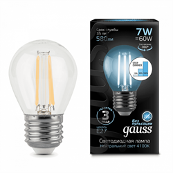 Лампа Gauss Filament Шар 7W 580lm 4100К Е27 шаг. диммирование LED 1/10/50 105802207-S - фото 37990