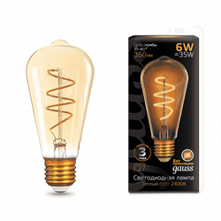 Лампа Gauss Filament ST64 6W 360lm 2400К Е27 golden flexible LED 1/10/40 157802006 - фото 37995