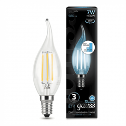 Лампа Gauss Filament Свеча на ветру 7W 580lm 4100К Е14 шаг. диммирование LED 1/10/50 104801207-S - фото 37998