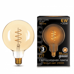 Лампа Gauss Filament G125 6W 360lm 2400К Е27 golden flexible LED 1/20 158802008 - фото 38004