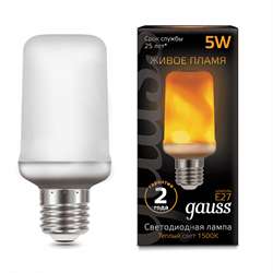 Лампа Gauss T65 5W 20-80lm 1500K E27 Flame LED 1/10/100 157402105 - фото 38007