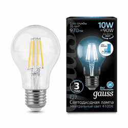 Лампа Gauss Filament А60 10W 970lm 4100К Е27 шаг. диммирование LED 1/10/40 102802210-S - фото 38021