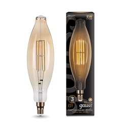 Лампа Gauss Filament BT120 6W 780lm 2400К Е27 golden straight LED 1/10 155802008 - фото 38038