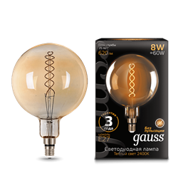 Лампа Gauss Filament G200 8W 620lm 2400К Е27 golden flexible LED 1/6 154802008 - фото 38040