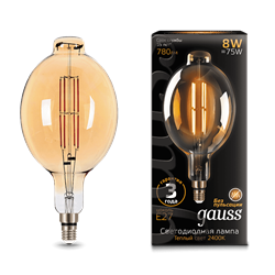 Лампа Gauss Filament BT180 8W 780lm 2400К Е27 golden straight LED 1/6 151802008 - фото 38067