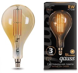 Лампа Gauss Filament А160 8W 620lm 2400К Е27 golden flexible LED 1/6 150802008 - фото 38068