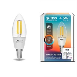 Лампа Gauss Smart Home Filament С35 4,5W 470lm 2000-6500К E14 изм.цвет.темп.+дим. LED 1/10/40 1250112 - фото 38076