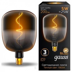 Лампа Gauss Filament V140 5W 200lm 1800К Е27 black-clear flexible LED 1/6 1008802105 - фото 38084