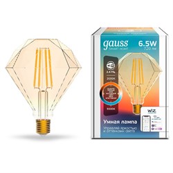 Лампа Gauss Smart Home Filament Diamond 6,5W 720lm 2000-5500К E27 изм.цвет.темпр.+дим. LED 1/40 1370112 - фото 38089