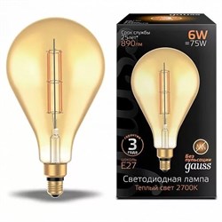 Лампа Gauss Filament PS160 6W 890lm 2700К Е27 golden straight LED 1/6 179802118 - фото 38115
