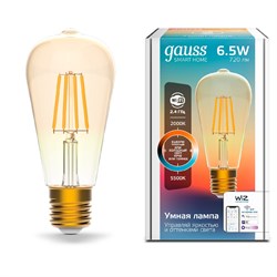 Лампа Gauss Smart Home Filament ST64 6,5W 720lm 2000-5500К E27 изм.цвет.темпр.+дим. LED 1/10/40 1310112 - фото 38120