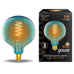 Лампа Gauss Filament G125 5W 190lm 1800К Е27 sky blue flexible LED 1/10 1013802105 - фото 38159