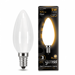 Лампа Gauss Filament Свеча 5W 420lm 2700К Е14 milky LED 1/10/50 103201105 - фото 38199