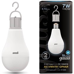 Аккумулятор Лампа Gauss A60 7W 470lm 4100K E27 с Li-Ion  ом LED 1/10/60 102402207 - фото 38215