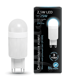 Лампа Gauss LED G9 2.5W 230V 4100K 1/40/200 LD107309225 - фото 38234