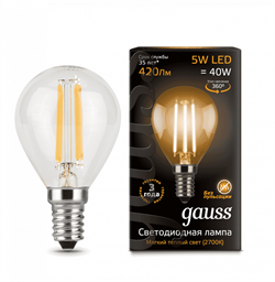 Лампа Gauss Filament Шар 5W 420lm 2700К Е14 LED 1/10/50 105801105 - фото 38243