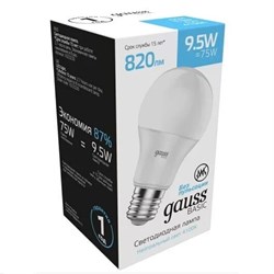 Лампа Gauss Basic A60 9,5W 820lm 4100K E27 LED 1/10/50 1023220 - фото 38251