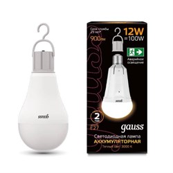 Аккумулятор Лампа Gauss A80 12W 900lm 3000K Е27 авар. с Li-Ion  ом LED 1/5/50 102002112 - фото 38304