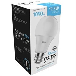 Лампа Gauss Basic A60 11,5W 1090lm 4100K E27 LED 1/10/50 1023222 - фото 38328