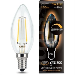 Лампа Gauss Filament Свеча 5W 420lm 2700К Е14 диммируемая LED 1/10/50 103801105-D - фото 38333