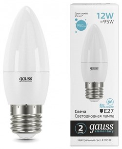 Лампа Gauss Elementary Свеча 12W 950lm 4100K E27 LED 1/10/100 30222 - фото 38335