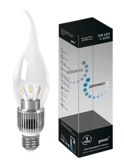 Лампа Gauss LED Candle Tailed Crystal clear 5W E27 4100K диммируемая 1/10/100 HA104202205-D - фото 38340