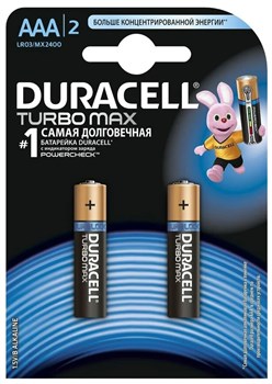 Батарейки Duracell Turbo Max LR03 ААА мизинчиковые BL2 (блистер 2шт) 81546774 - фото 38853