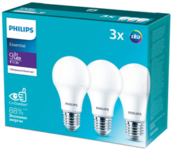 ESSLEDBulb   9W E27 3000K  Экопак1X3лампы  PHILIPS - LED лампа 929002299247 - фото 40692
