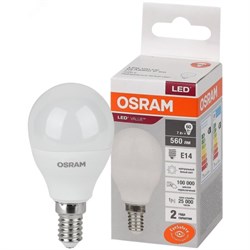 Лампа LV CLP 60   7SW/840 220-240V FR  E14 560lm  240* 15000h шарик OSRAM LED- 4058075579651 - фото 41092
