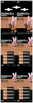 Батарейки Duracell Simply LR06 АА пальчиковые 16BL HDBC (блистер отрывной 4x4 16 шт) 5000394129825-2 - фото 41393