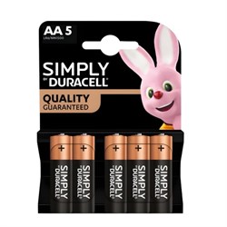 Батарейки Duracell Simply LR06 АА пальчиковые 5PCS (блистер 5шт) 5000394160712 - фото 41431