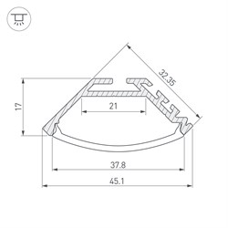 Профиль KLUS-P45-2000 ANOD (arlight, Алюминий) 020898 - фото 62786
