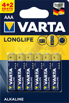 Батарейки VARTA LONGLIFE LR03 ААА BL6 (блистер 6шт) 4008496635306 - фото 66206